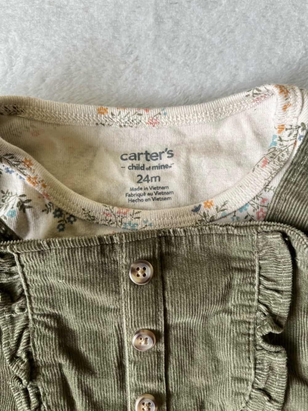 Carter's Olive Green Corduroy Kids Overall Dress Set